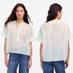Madewell Lightspun Pintuck Henley Top White Cotton‎ Voile NU442 XXS NWT